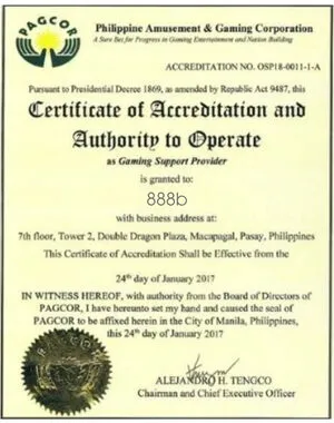 Giấy phép hoạt động 888b